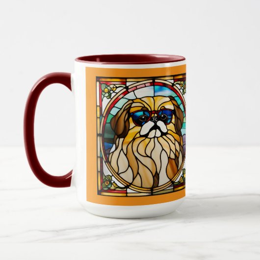 Süße Pekingese-Buntglas-Kaffeetasse Tasse (Links)
