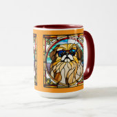 Süße Pekingese-Buntglas-Kaffeetasse Tasse (VorderseiteRechts)