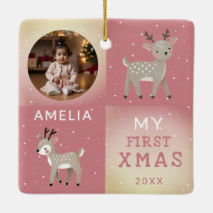 Süße personalisierte Baby-Foto-Rentier-Weihnachten Keramikornament
