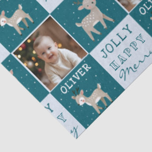 Süße personalisierte Baby-Foto-Rentier-Weihnachten Seidenpapier