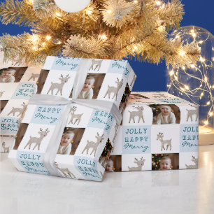 Süße personalisierte Baby-Foto-Rentier-Weihnachtsz Geschenkpapier
