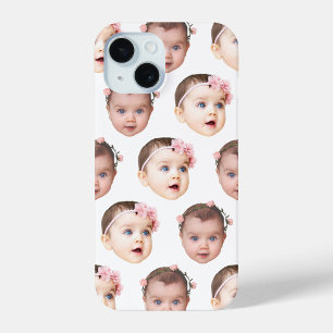 Süße personalisierte Babys Gesicht 2 Fotos Weiß iPhone 15 Hülle