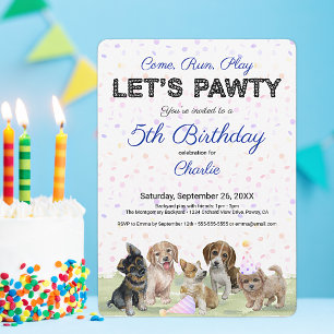 Süße personalisierte blaue Welpen-Hunde-Geburtstag Einladung