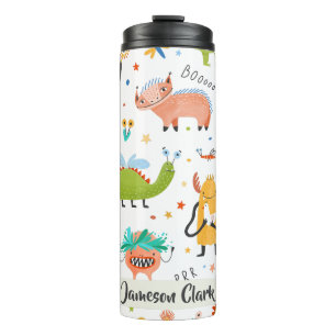Süße personalisierte bunte Dinosaurier Alien Kinde Thermosbecher
