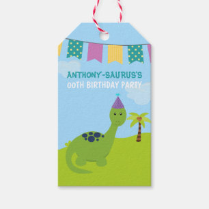 Süße personalisierte Dinosaurier-Party Geschenkanhänger