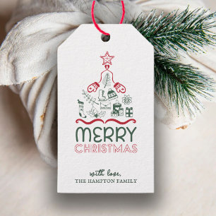 Süße personalisierte Fröhliche Weihnachten Doodle Geschenkanhänger