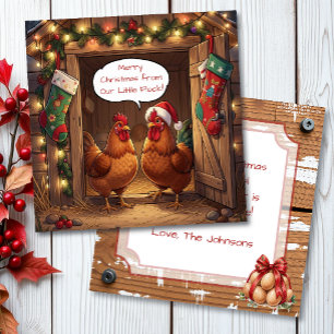 Süße personalisierte Hühner-Wortspiel-Weihnachten Karte