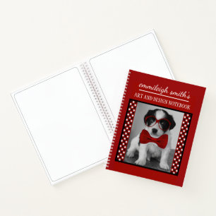 Süße personalisierte Hundebrille Schwarz Rot Polka Notizblock