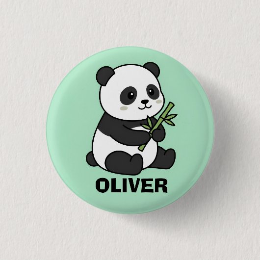 Süße personalisierte Panda mit Bambus Kinder  Button (Vorderseite)