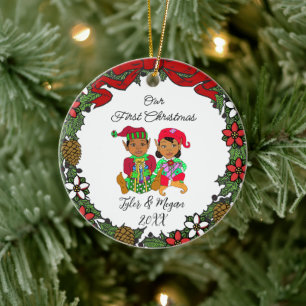 Süße personalisierte Unsere erste Weihnachten-Elfe Keramik Ornament