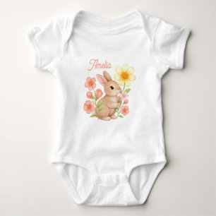 Süße personalisierte Wasserfarbe-Hasen-Blumen-Baby Baby Strampler