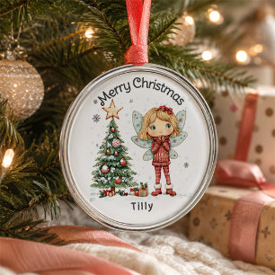 Süße personalisierte Weihnachtsfee und Baum Ornament Aus Metall