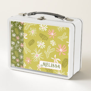 Süße persönliche Metall-Lunchbox grün & rosa flora Metall Brotdose