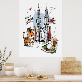 Süße Petronas-Türme Kuala Lumpur Doodle-Kunst Poster