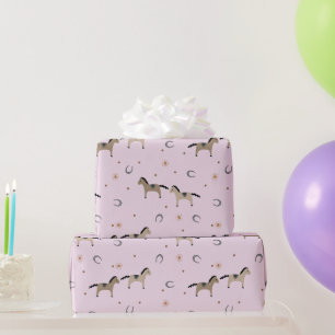 Süße Pferde & Hufeisen Kinder Geburtstag Soft Pink Geschenkpapier