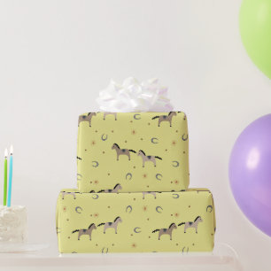 Süße Pferde & Hufeisen Kinder Geburtstage Gelb Geschenkpapier
