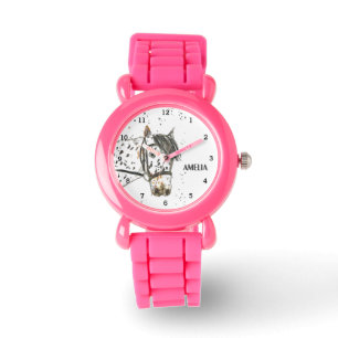 Süße Pferdemädchen Rosa Tier Kinder Pony Armbanduhr
