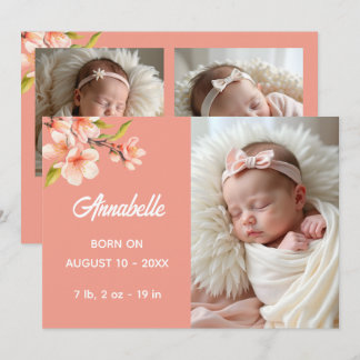 Süße Pfirsich-Multi-Foto-Baby Ankündigung