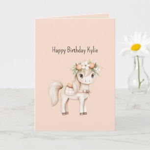 Süße Pfirsich Pferd Blumen Geburtstag Karte