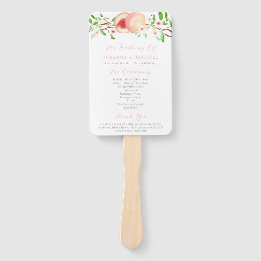 Süße Pfirsiche Süd-Hochzeitsprogramm Fächer (Vorderseite)