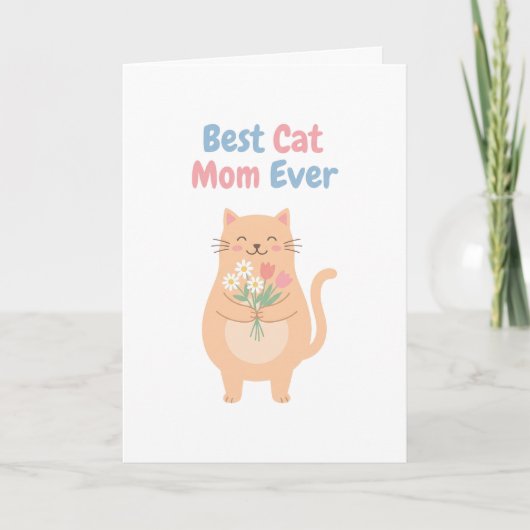 Süße Pfirsichkatze mit Blumenillustration Karte (Vorderseite)