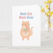 Süße Pfirsichkatze mit Blumenillustration Karte (Gelbe Blume)