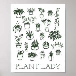 Süße Pflanzen-Lady-Hauspflanzen-Illustration in Gr Poster