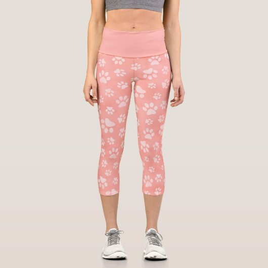 Süße Pfoten Muster Rosa Capri Leggings (Vorderseite)