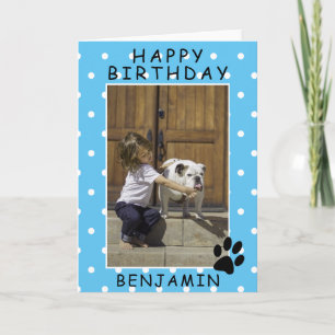 Süße Pfotenabdruck Blaue Happy Birthday Fotokarte Karte