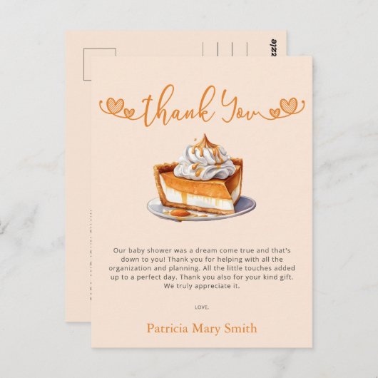 Süsse Pie Baby Dusche Danke Postkarte (Vorne/Hinten)