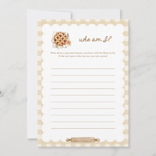Süsse Pie Baby Dusche Wer bin ich Game Cards Einladung (Vorderseite)