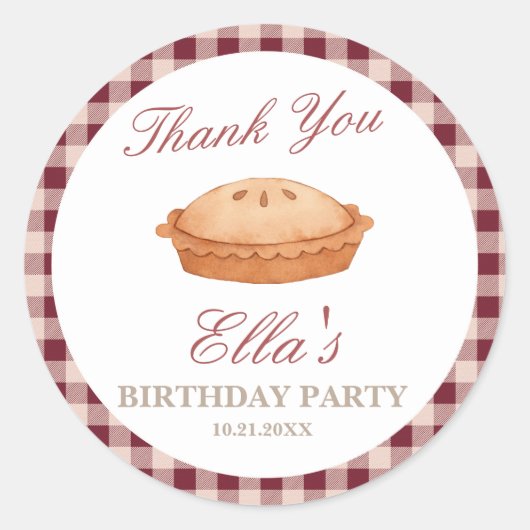 Süsse Pie Birthday Round Aufkleber (Vorderseite)