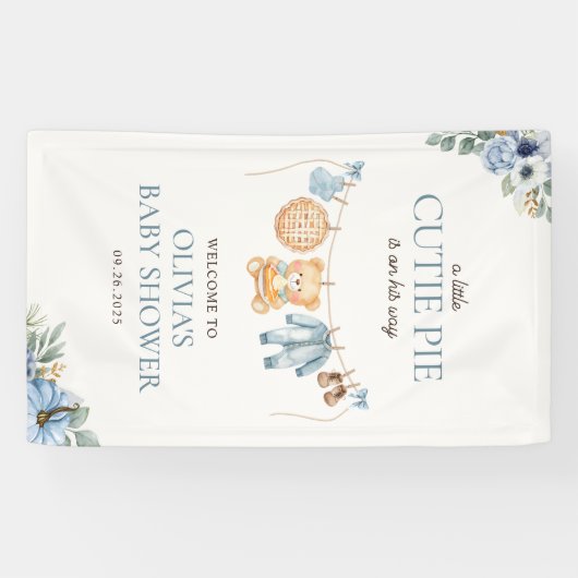 Süsse Pie Blue Fall Bärenjunge Babydusche Willkomm Banner (Horizontal)