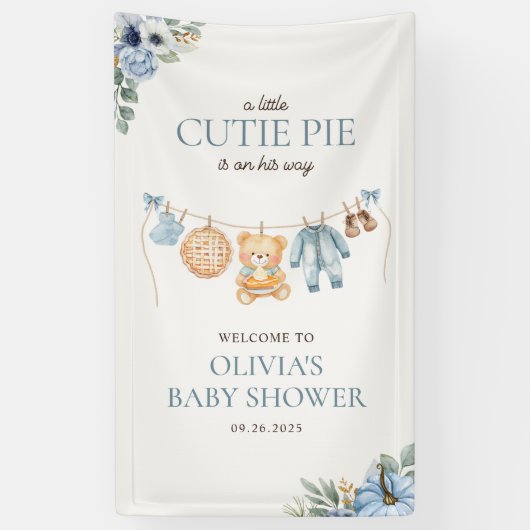 Süsse Pie Blue Fall Bärenjunge Babydusche Willkomm Banner (Vertikal)