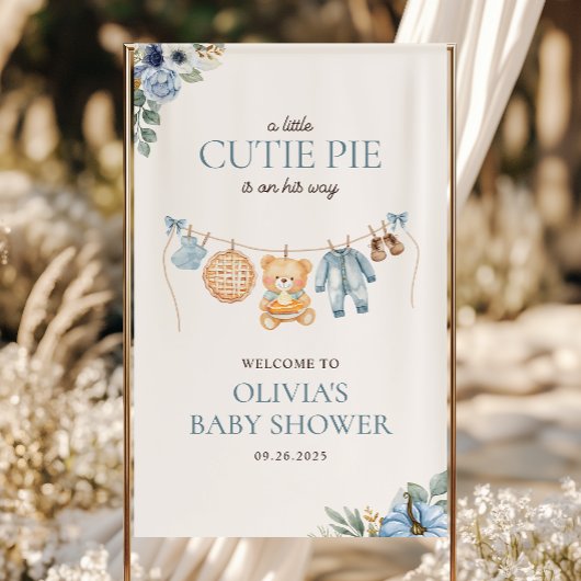 Süsse Pie Blue Fall Bärenjunge Babydusche Willkomm Banner