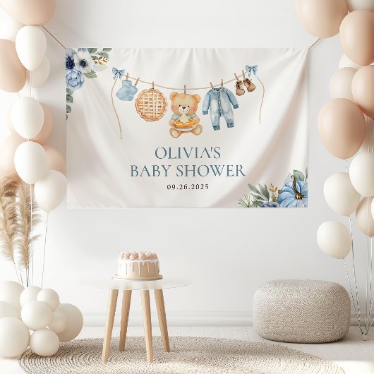 Süsse Pie Blue Fall Teddy Bear Boy Baby Dusche Banner