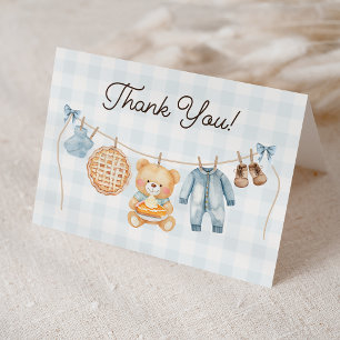 Süsse Pie Blue Fall Teddy Bear Boy Baby Dusche Dankeskarte