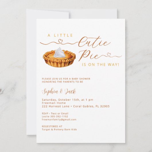 Süsse Pie Erntedank Kinderdusche Einladung (Vorderseite)