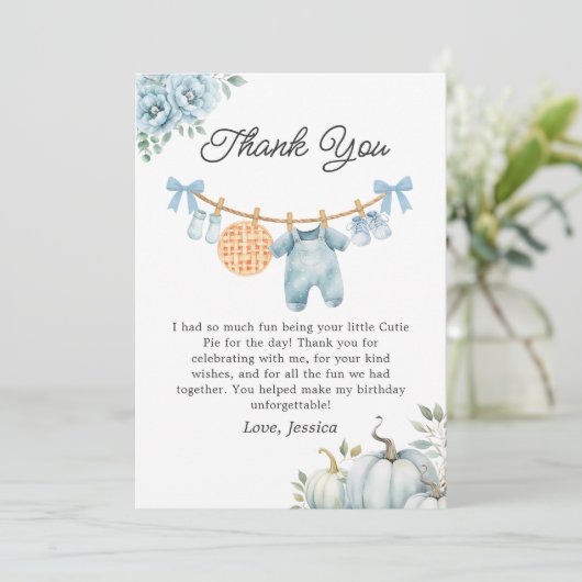 Süsse Pie Fall Boy Kinderdusche Danke Karte (Stehend Vorderseite)