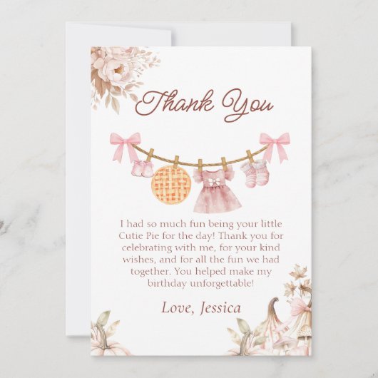 Süsse Pie Fall Girl Babydusche Danke Karte (Vorderseite)