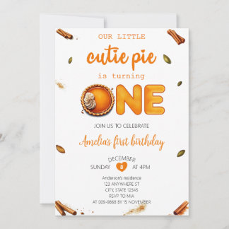 Süsse Pie Fall Rustic Orange Gingham 1. Geburtstag Einladung