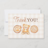 Süsse Pie Gingham Teddy Bear Fall Baby Dusche Dankeskarte (Vorderseite)