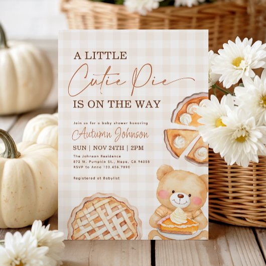 Süsse Pie Gingham Teddy Bear Fall Baby Dusche Einladung