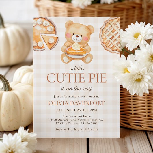 Süsse Pie Gingham Teddy Bear Fall Baby Dusche Einladung