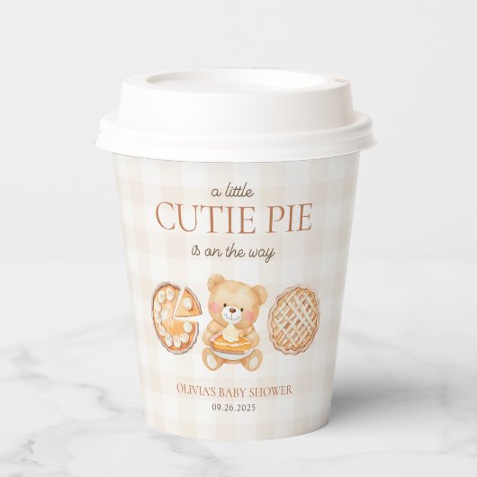 Süsse Pie Gingham Teddy Bear Fall Baby Dusche Pappbecher (Vorderseite)