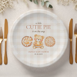 Süsse Pie Gingham Teddy Bear Fall Baby Dusche Pappteller