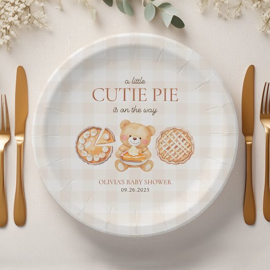 Süsse Pie Gingham Teddy Bear Fall Baby Dusche Pappteller