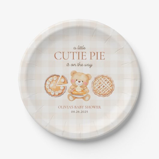 Süsse Pie Gingham Teddy Bear Fall Baby Dusche Pappteller (Vorderseite)