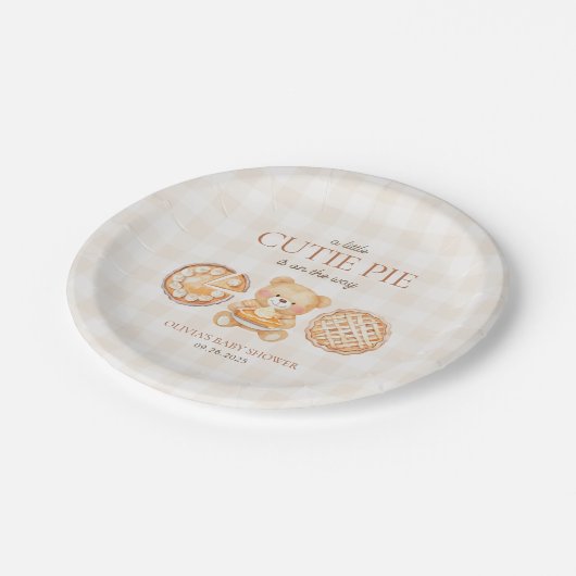 Süsse Pie Gingham Teddy Bear Fall Baby Dusche Pappteller (Schrägansicht)