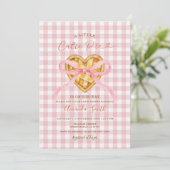 Süsse Pie Heart Pink Bow Gingham Fall Baby Dusche Einladung (Stehend Vorderseite)
